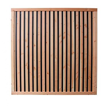 Douglas geschaafd rhombus plankenscherm met zwarte binnenkant, 180 x 180 cm, zwart/onbehandeld.