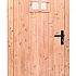 Douglas dichte enkele deur met ruitje 90x201 cm, linksdraaiend, zwarte hengen, zwart beslag, onbehandeld.